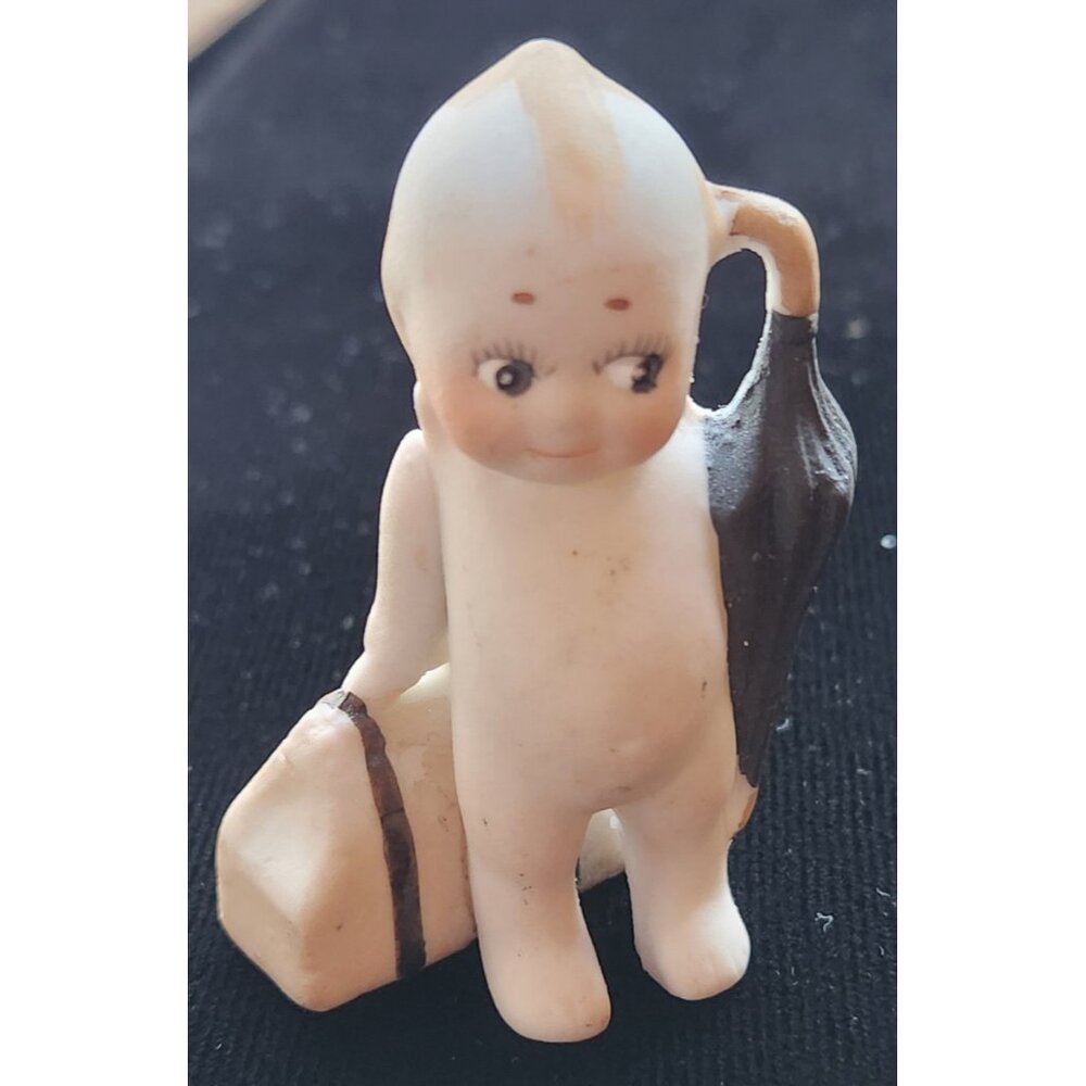 The Traveler KEWPIE Miniature Bisque Luggage Umbrella JAPAN Rose O'Neill A604